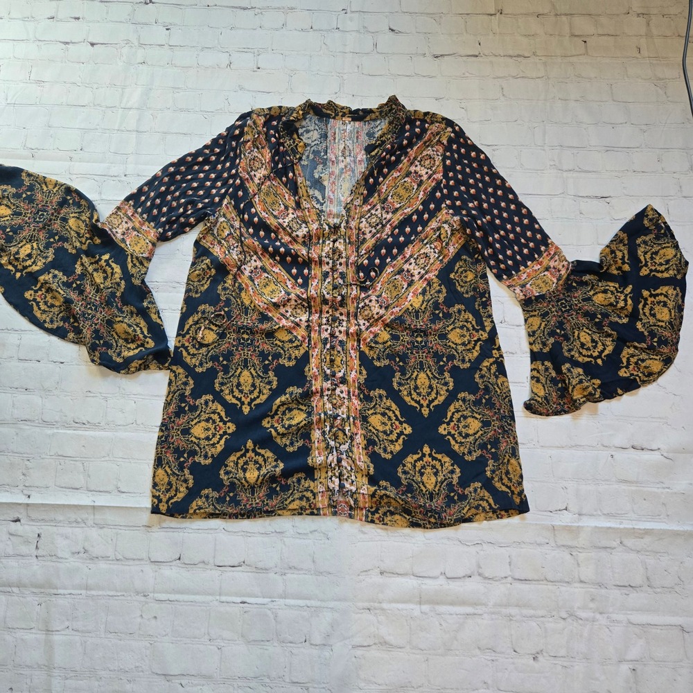Free People Magic Mystery bell sleeve tunic paisley medium boho whimsigoth